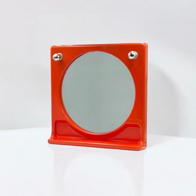 Space Age Orange Wall Mirror with Lights and Integrated Shelf, 1970s-YSC-2021897