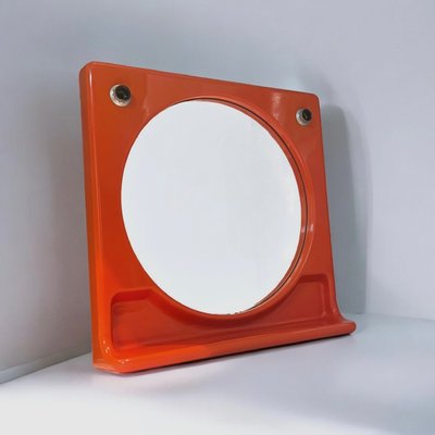 Space Age Orange Wall Mirror with Lights and Integrated Shelf, 1970s-YSC-2021897