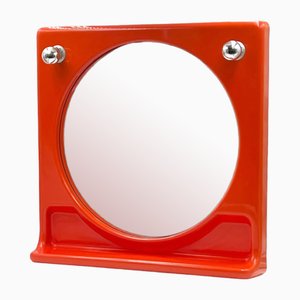 Space Age Orange Wall Mirror with Lights and Integrated Shelf, 1970s-YSC-2021897