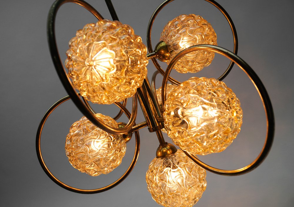 Space Age Orbit Lamp with Seven Amber Glass Shades, 1960s