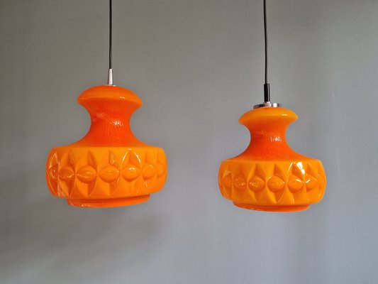 Space Age Pendant Lights in Orange Opaline Glass from Peill & Putzler, 1970, Set of 2-FAX-2041120