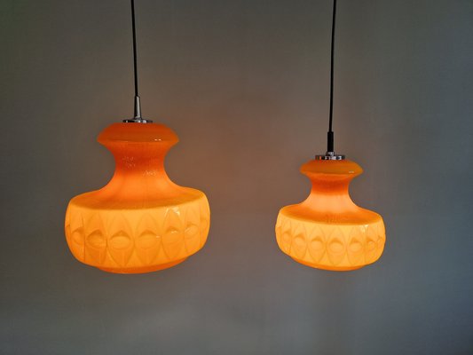 Space Age Pendant Lights in Orange Opaline Glass from Peill & Putzler, 1970, Set of 2-FAX-2041120