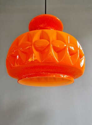 Space Age Pendant Lights in Orange Opaline Glass from Peill & Putzler, 1970, Set of 2-FAX-2041120