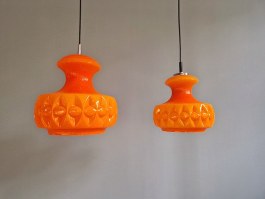 Space Age Pendant Lights in Orange Opaline Glass from Peill & Putzler, 1970, Set of 2-FAX-2041120