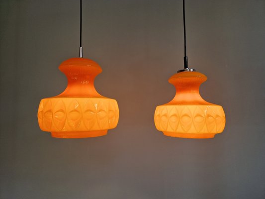 Space Age Pendant Lights in Orange Opaline Glass from Peill & Putzler, 1970, Set of 2-FAX-2041120