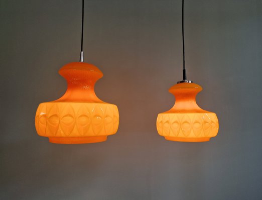 Space Age Pendant Lights in Orange Opaline Glass from Peill & Putzler, 1970, Set of 2-FAX-2041120