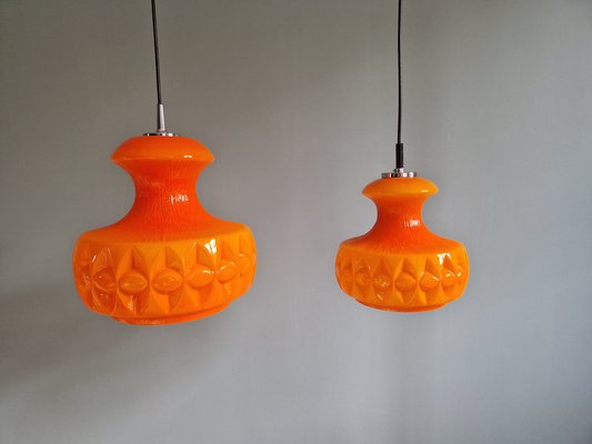 Space Age Pendant Lights in Orange Opaline Glass from Peill & Putzler, 1970, Set of 2-FAX-2041120