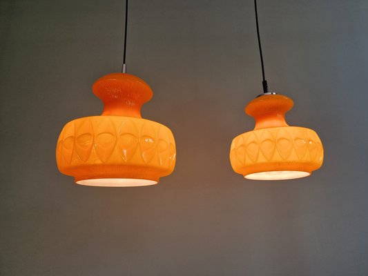 Space Age Pendant Lights in Orange Opaline Glass from Peill & Putzler, 1970, Set of 2-FAX-2041120