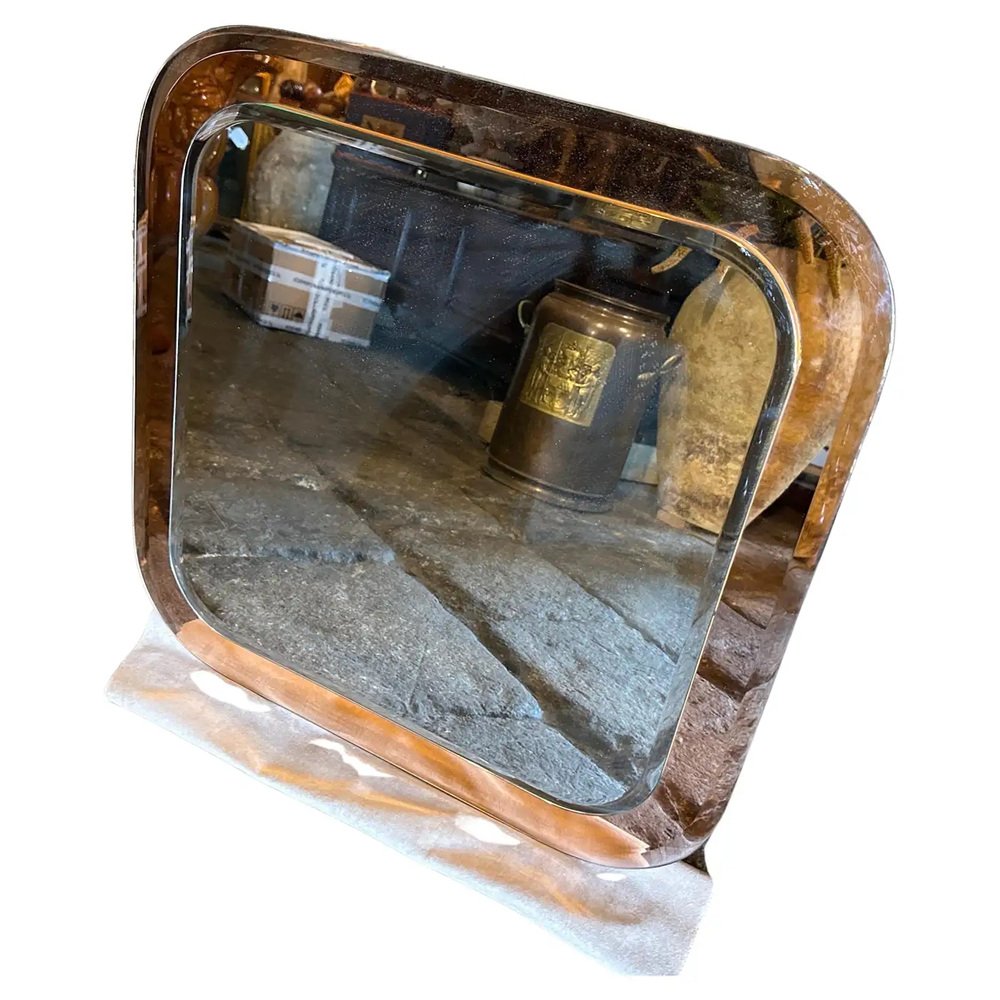 Space Age Pink and Clear Glass Square Wall Mirror by Lupi Cristal Luxor, 1970s