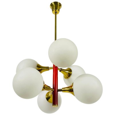 Space Age Red 6-Arm Chandelier from Kaiser, Germany, 1960s-PUK-826867