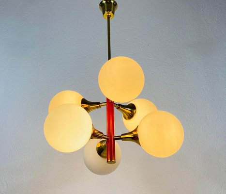 Space Age Red 6-Arm Chandelier from Kaiser, Germany, 1960s-PUK-826867