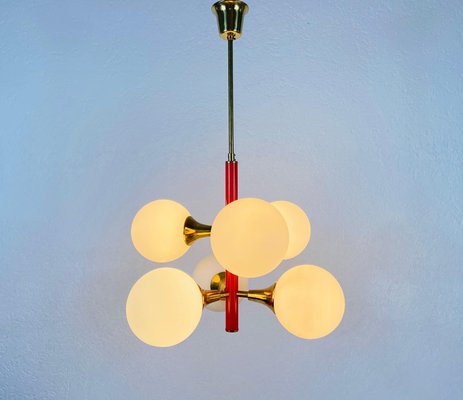 Space Age Red 6-Arm Chandelier from Kaiser, Germany, 1960s-PUK-826867