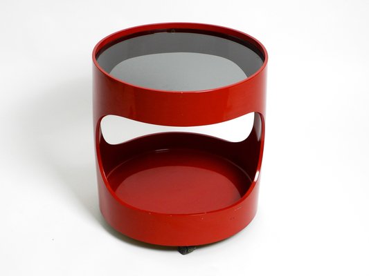 Space Age Round Red Side Table with Smoked Glass Top from Opal, 1970s-RR-1786782