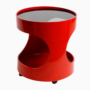 Space Age Round Red Side Table with Smoked Glass Top from Opal, 1970s-RR-1786782