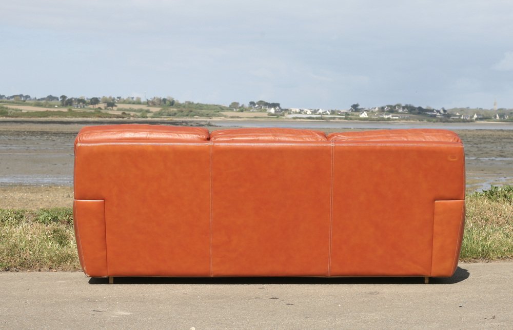 Space Age Sofa in Tan Leather, 1970