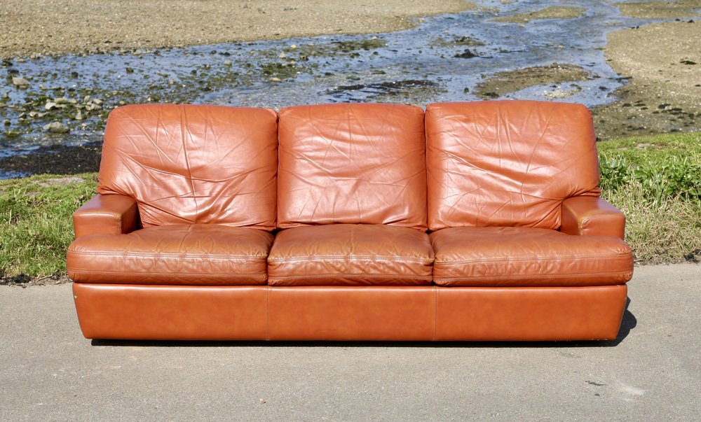 Space Age Sofa in Tan Leather, 1970