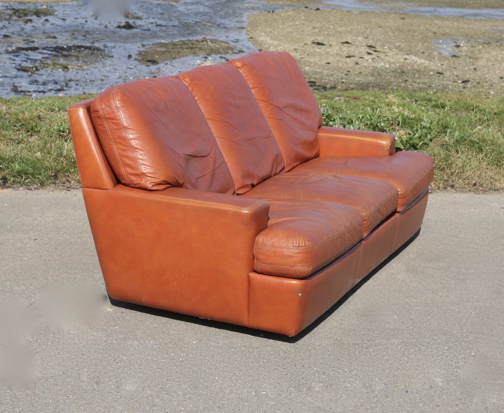 Space Age Sofa in Tan Leather, 1970