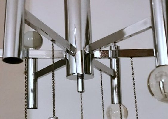 Space Age Style Chandelier in Chrome-Plated Brass, 1970-QRS-1794668