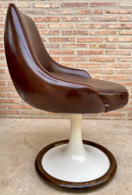 Space Age Swivel Chairs in Original Brown Leather, Plastic and Wood, 1960s, Set of 4-NOU-1220644