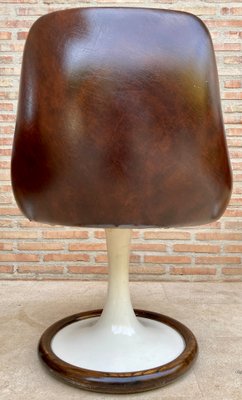 Space Age Swivel Chairs in Original Brown Leather, Plastic and Wood, 1960s, Set of 4-NOU-1220644