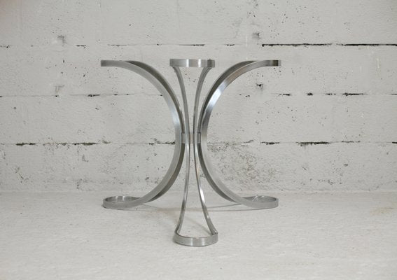 Space Age Table in Polished Steel with Round Smoked Glass Top, France, 1970s-MAO-988442