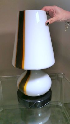 Space Age Table Lamp in Opaline Murano Glass & Marble in Carlo Moretti Style-QRS-1327707