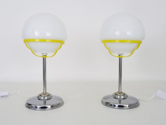 Space Age Table Lamps in Chrome Metal Globe Opaline, 1970s SET OF 2-MZP-2034962