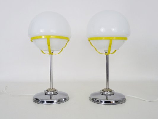 Space Age Table Lamps in Chrome Metal Globe Opaline, 1970s SET OF 2-MZP-2034962