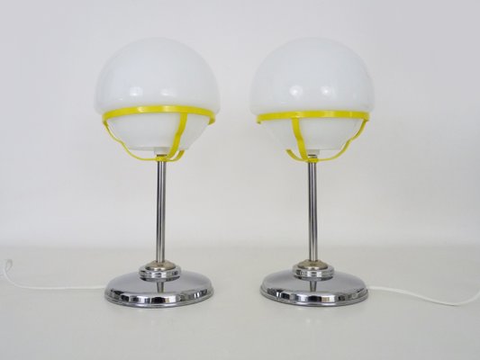 Space Age Table Lamps in Chrome Metal Globe Opaline, 1970s SET OF 2-MZP-2034962