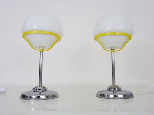 Space Age Table Lamps in Chrome Metal Globe Opaline, 1970s SET OF 2-MZP-2034962