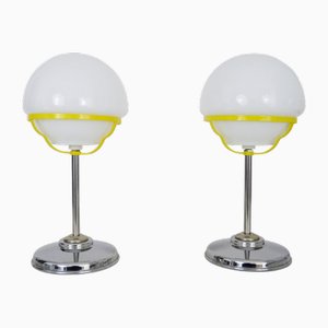 Space Age Table Lamps in Chrome Metal Globe Opaline, 1970s SET OF 2-MZP-2034962