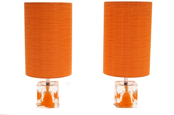 Space Age Table Lamps with Orange Shades, 1970s, Set of 2-KIJ-803897