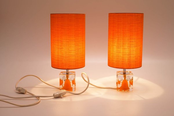 Space Age Table Lamps with Orange Shades, 1970s, Set of 2-KIJ-803897