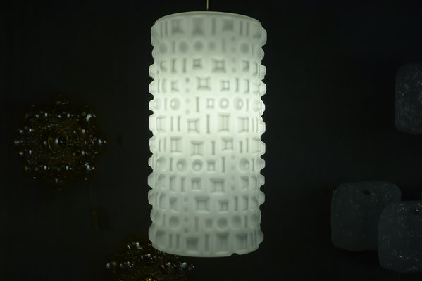 Space Age White Glass Ceiling Lamp with Embossed Geometric Pattern from Staff, 1970s-VRE-681525