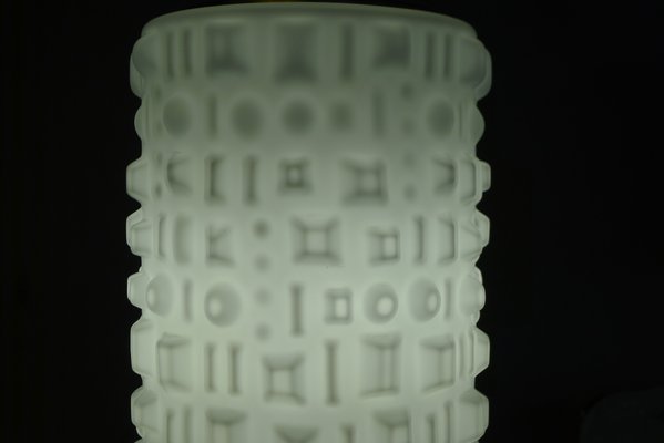 Space Age White Glass Ceiling Lamp with Embossed Geometric Pattern from Staff, 1970s-VRE-681525