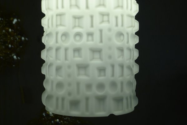 Space Age White Glass Ceiling Lamp with Embossed Geometric Pattern from Staff, 1970s-VRE-681525