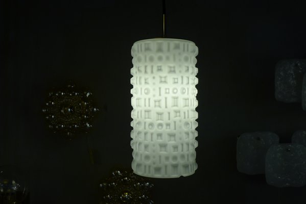 Space Age White Glass Ceiling Lamp with Embossed Geometric Pattern from Staff, 1970s-VRE-681525