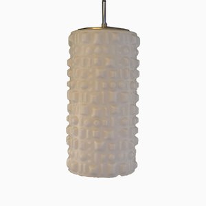 Space Age White Glass Ceiling Lamp with Embossed Geometric Pattern from Staff, 1970s-VRE-681525