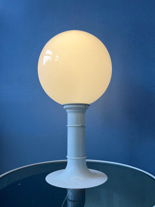 Space Age White Woja Holland Table Lamp with Opaline Glass Shade