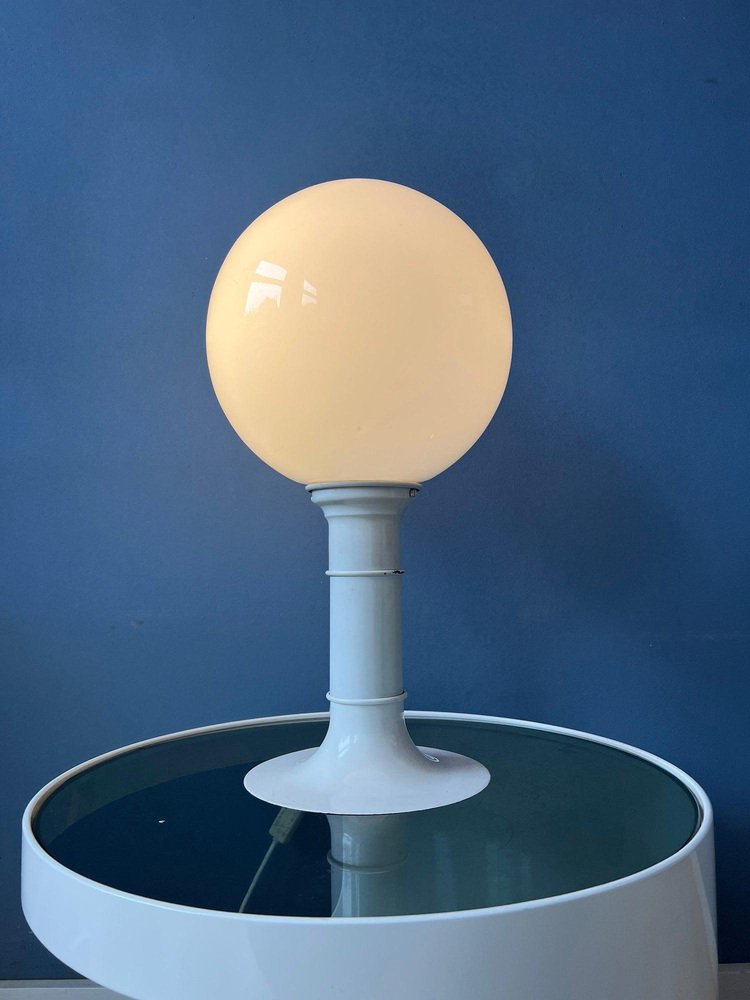 Space Age White Woja Holland Table Lamp with Opaline Glass Shade