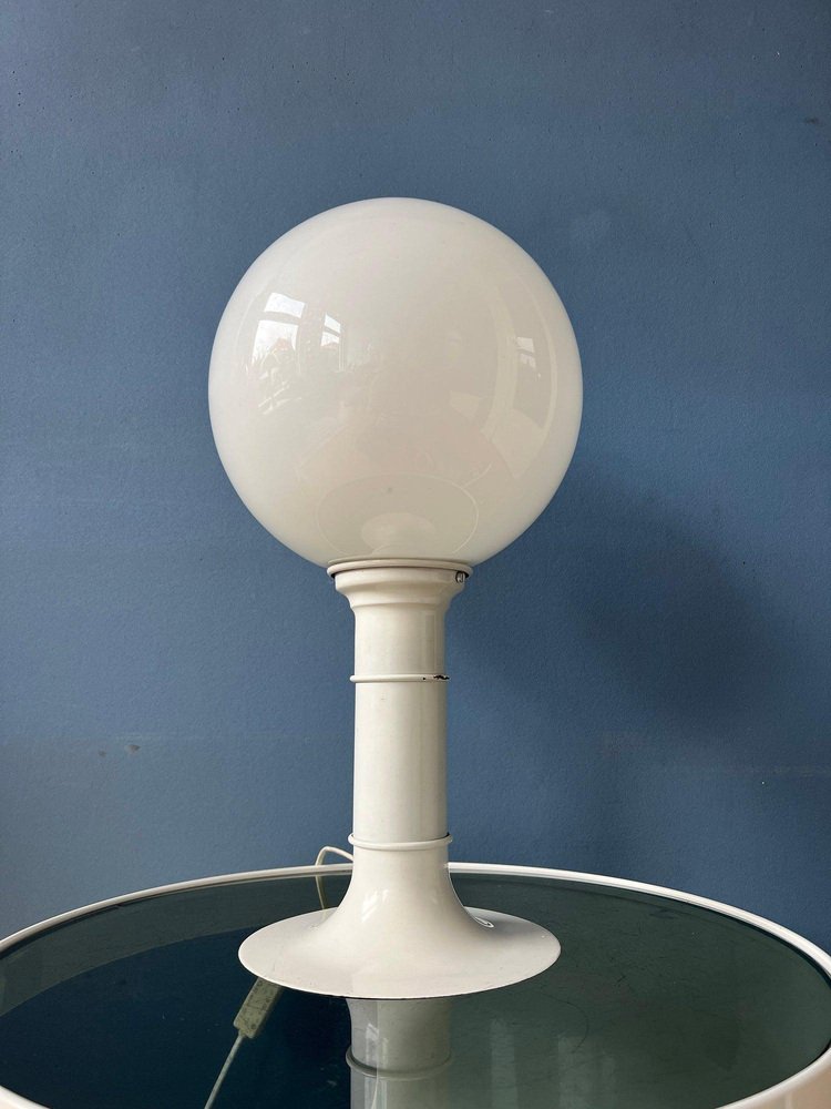 Space Age White Woja Holland Table Lamp with Opaline Glass Shade