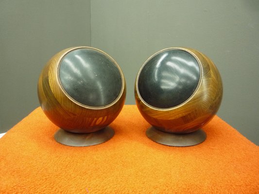 Space Age Wood Sphere Speakers, 1970s, Set of 2-UG-1453687