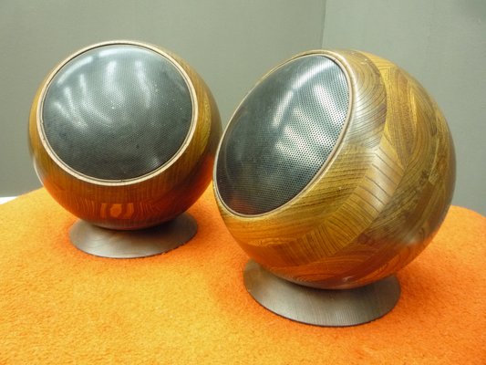 Space Age Wood Sphere Speakers, 1970s, Set of 2-UG-1453687