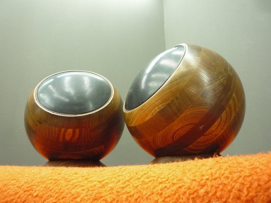 Space Age Wood Sphere Speakers, 1970s, Set of 2-UG-1453687