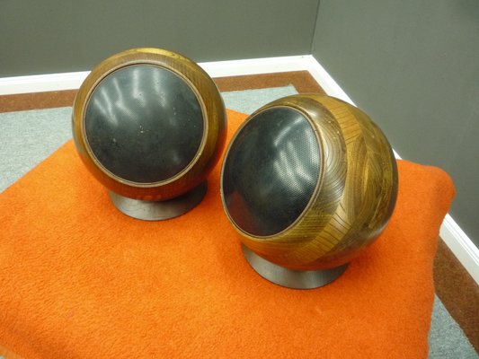 Space Age Wood Sphere Speakers, 1970s, Set of 2-UG-1453687