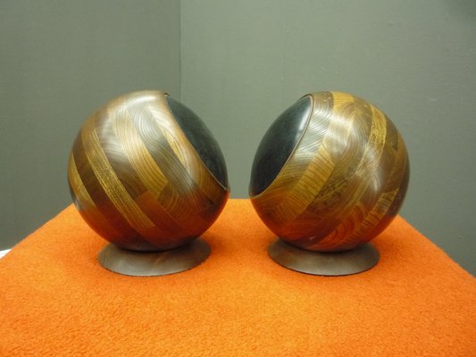 Space Age Wood Sphere Speakers, 1970s, Set of 2-UG-1453687