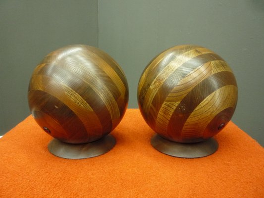 Space Age Wood Sphere Speakers, 1970s, Set of 2-UG-1453687