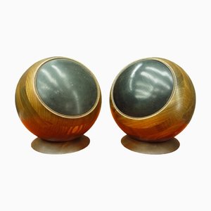 Space Age Wood Sphere Speakers, 1970s, Set of 2-UG-1453687