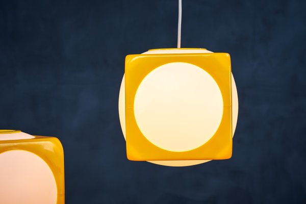 Space Age Yellow Model Dice Ceiling Lamps by Lars Schöler for Hoyrup Lamper, 1970s, Set of 2-ZGQ-577844