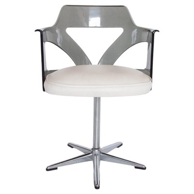 Spage Age Smoked Plexi Glass Swivel Desk Chair, 1960s-KL-1367354